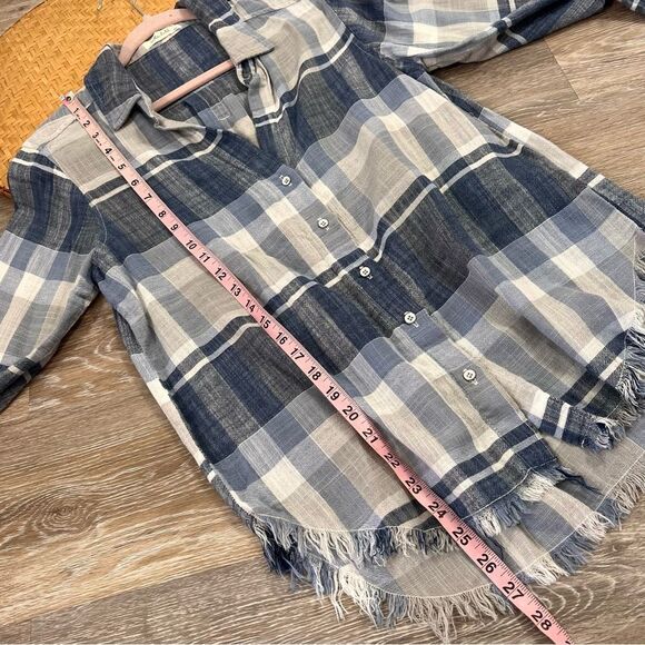 Anthropologie Bella dahl gauze cotton linen blue plaid button down shirt‎ - Picture 6 of 7